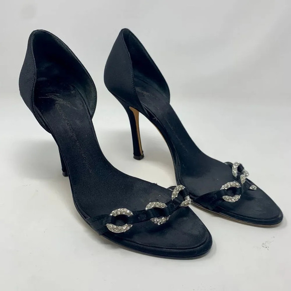 Giuseppe Zanotti Black Silk Sandals w/ Rhinestones - Picture 4 of 10